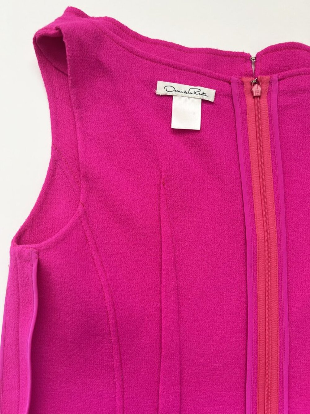 Oscar de la Renta Wool Crepe Sheath Pink Dress Size Large - Picture 6 of 7